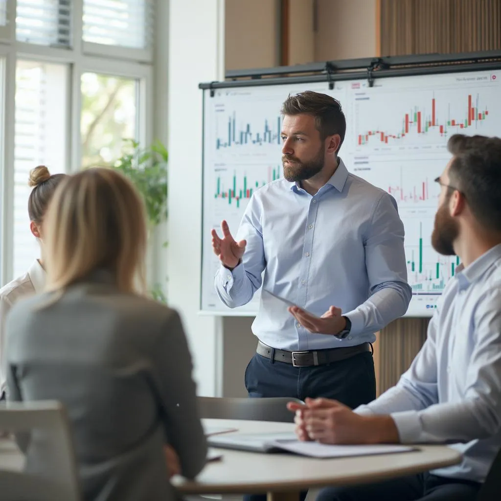 Consultor presentando estrategias a cliente