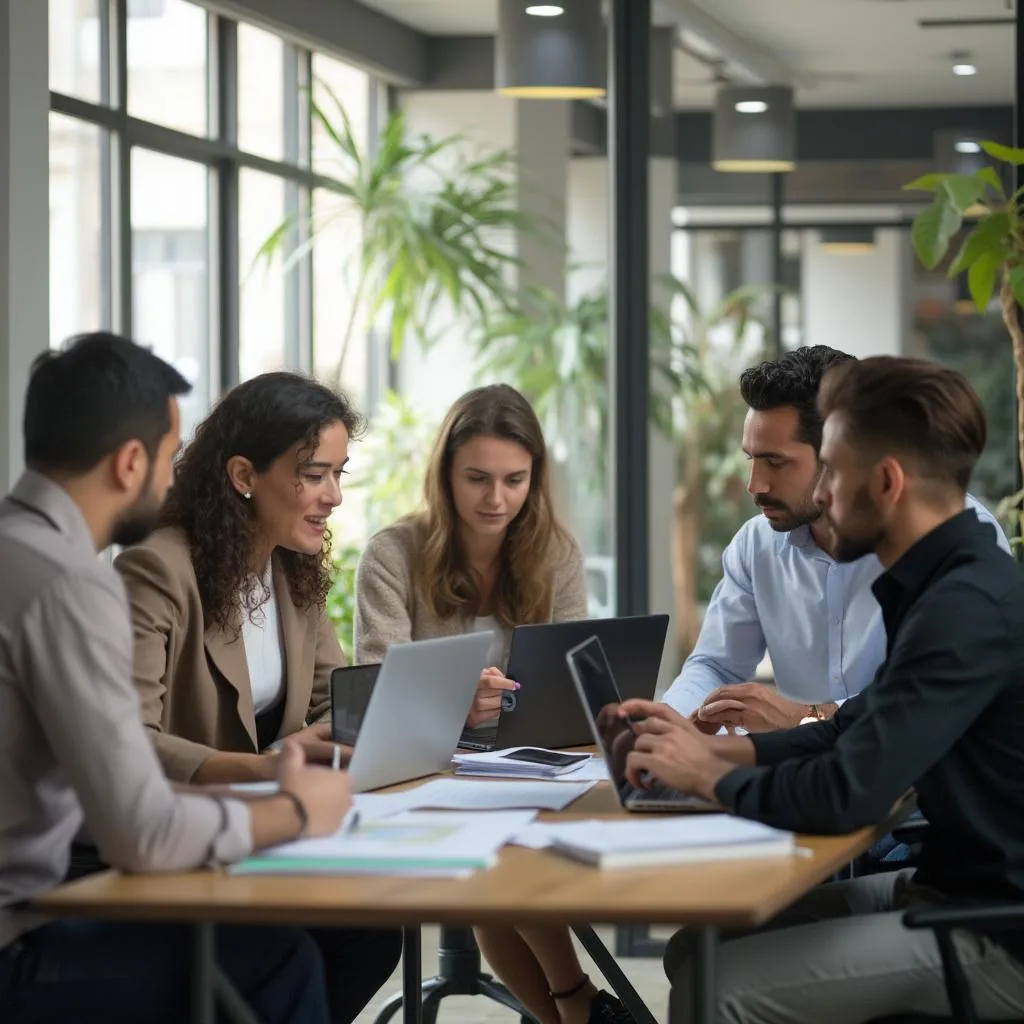 Equipo de consultores financieros discutiendo estrategias en Argentina